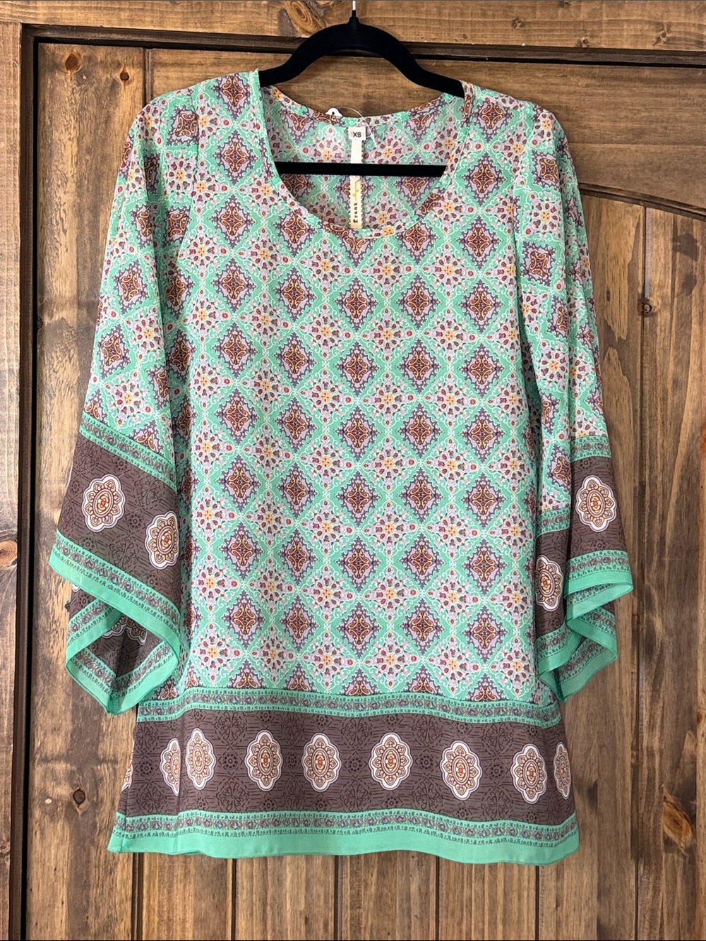 Uncle Frank Mint & Brown Printed Boho Pullover